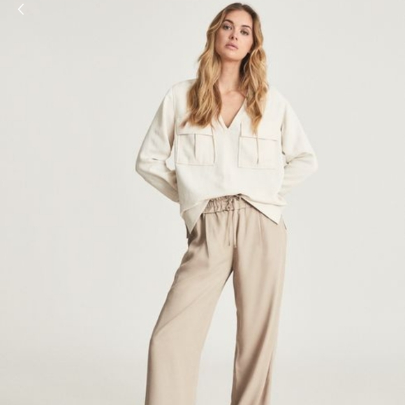 Reiss Women's Cream Minimalist Contemporary Twin Pocket Overhead Shirt Sz 6 - Picture 3 of 16